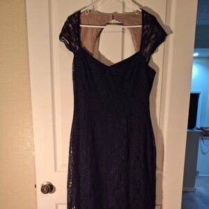 Ralph Lauren Navy Blue Lace Evening Gown US Size 16